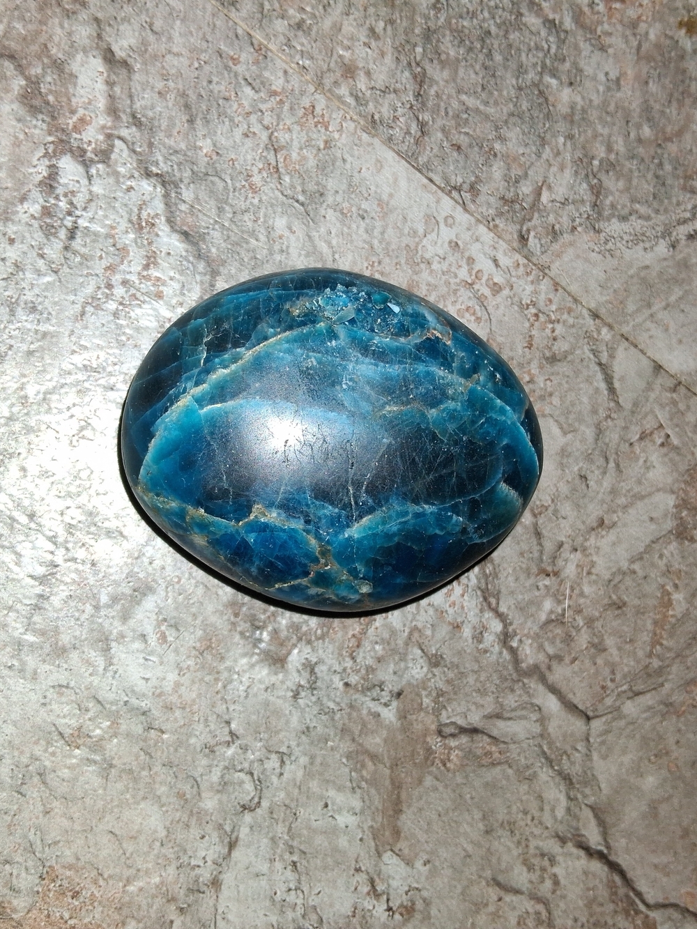 Blue Apatite   Polished Stone Palm Rock - Home